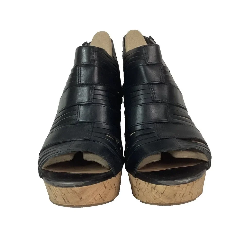 Franco Sarto Sharp Women's Sz 7.5 Black Leather Espadrilles 3.75